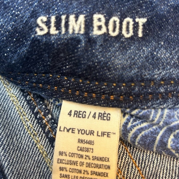 Women's American Eagle low rise slim boot blue jeans size 4 distressed knees - Picture 4 of 7